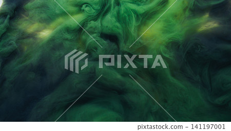 Cloud dye. Paint fog. Green pigment spray burst in mystic watercolor liquid. Haze magic nature color blend abstract blur background. Cloud dye. Paint fog. Green pigment spray burst in mystic watercolor liquid. Haze magic nature color blend abstract blur background. 141197001