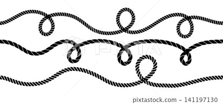 Repeating rope wave pattern collection. Repeated squiggle curve thread lace set. Loopable hemp cord motif bundle. Wiggly braid twine plait loops. Tangled chain, wire or yarn string tie pack. Vector Repeating rope wave pattern collection. Repeated squiggle curve thread lace set. Loopable hemp cord motif bundle. Wiggly braid twine plait loops. Tangled chain, wire or yarn string tie pack. Vector 141197130