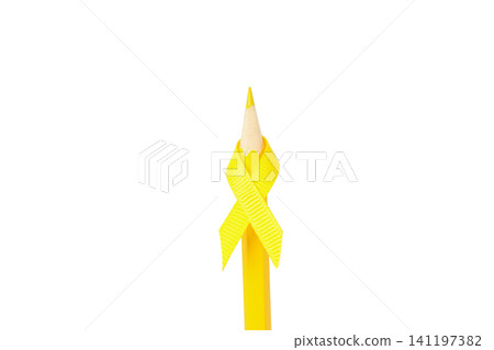 Yellow ribbon pencil shows wellness support, isolated on white, PNG Yellow ribbon pencil shows wellness support, isolated on white, PNG 141197382