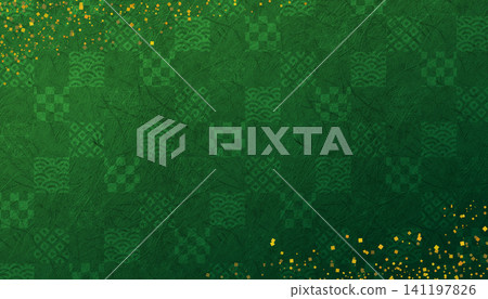 Matcha-colored washi paper texture and gold leaf-like Japanese-style background illustration Matcha-colored washi paper texture and gold leaf-like Japanese-style background illustration 141197826