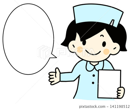 Nurse illustration, speech bubble, "Please," guidance, palm, medical chart, hospital, medical, woman, cute, hand-drawn. Nurse illustration, speech bubble, "Please," guidance, palm, medical chart, hospital, medical, woman, cute, hand-drawn. 141198512