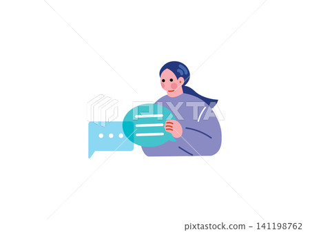 Illustration of a woman returning a message 141198762