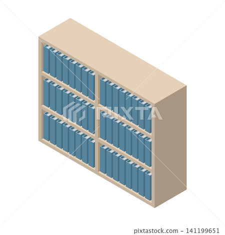 Many document files are neatly organized on wooden shelves in the office. Many document files are neatly organized on wooden shelves in the office. 141199651