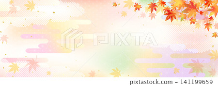 A background illustration featuring vibrant gradient maple leaves and a Japanese-style pattern. A background illustration featuring vibrant gradient maple leaves and a Japanese-style pattern. 141199659
