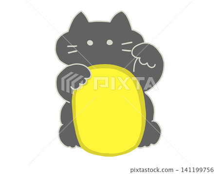 Maneki-neko (beckoning cat) and gold coin (no text) - Black cat Maneki-neko (beckoning cat) and gold coin (no text) - Black cat 141199756