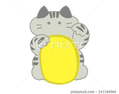 Maneki-neko (beckoning cat) and gold coin (no text) - mackerel tabby cat Maneki-neko (beckoning cat) and gold coin (no text) - mackerel tabby cat 141199866