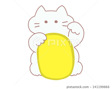 Maneki-neko (beckoning cat) and gold coin (no text) - White cat Maneki-neko (beckoning cat) and gold coin (no text) - White cat 141199868