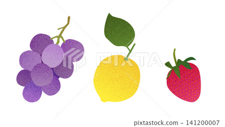 Fruit illustration set of strawberries, grapes, and lemons (vector, simple, granular effect) Fruit illustration set of strawberries, grapes, and lemons (vector, simple, granular effect) 141200007