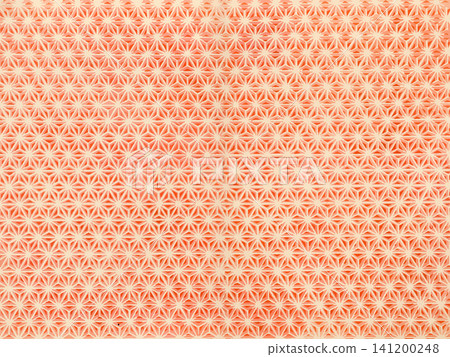 Japanese patterned chiyogami paper material with a vermilion hemp leaf design. Japanese patterned chiyogami paper material with a vermilion hemp leaf design. 141200248