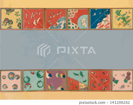 Japanese patterned chiyogami paper featuring waves, plovers, moon rabbits, and auspicious motifs. Japanese patterned chiyogami paper featuring waves, plovers, moon rabbits, and auspicious motifs. 141200282