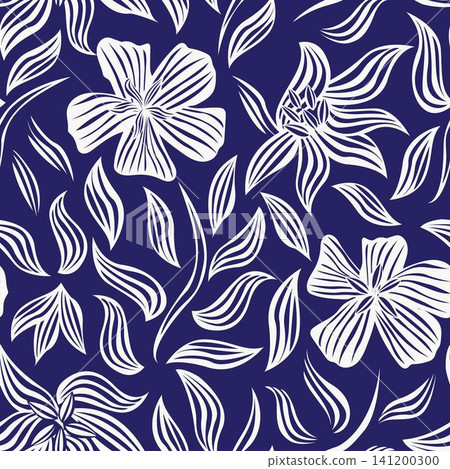 Hibiscus Floral textile pattern design in navy blue for fashion and home textiles Hibiscus Floral textile pattern design in navy blue for fashion and home textiles 141200300