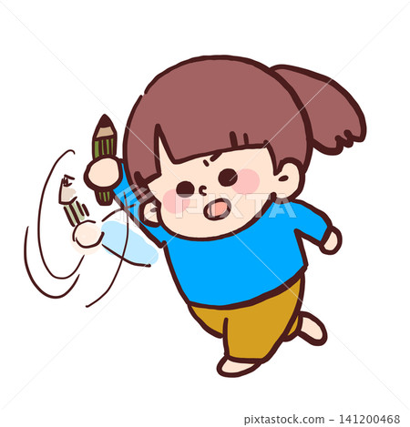 一幅女孩揮舞鉛筆的插圖 一幅女孩揮舞鉛筆的插圖 141200468