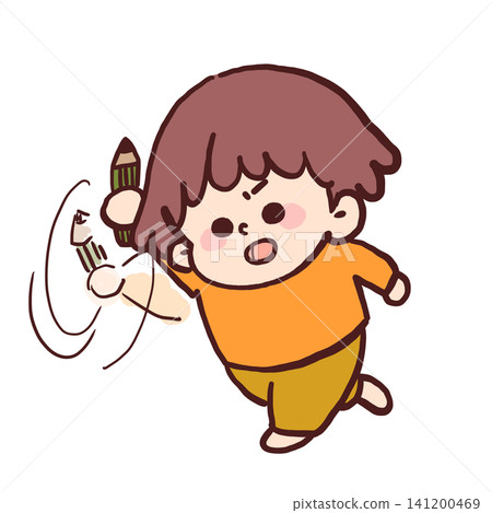 一幅男孩揮舞鉛筆的插圖。 一幅男孩揮舞鉛筆的插圖。 141200469
