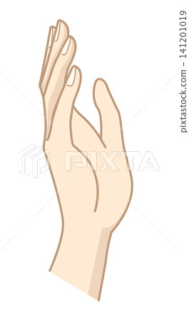 Illustration of a hand-raising gesture viewed from the side | Presentation, offering, guidance, hand-raising pose, simple flat vector 141201019