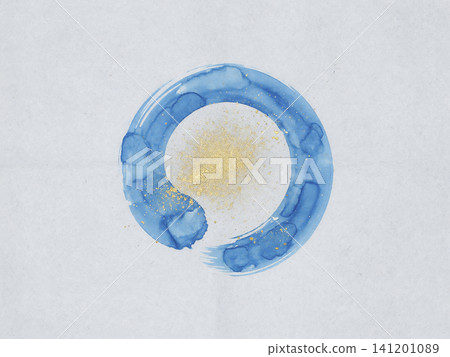 A Japanese-style background featuring a deep blue watercolor circle in the center and shimmering gold dust in a light gray color. A Japanese-style background featuring a deep blue watercolor circle in the center and shimmering gold dust in a light gray color. 141201089
