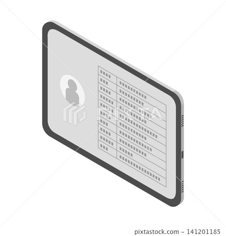 Isometric illustrations of customer information and lists displayed on a landscape-screen tablet. Isometric illustrations of customer information and lists displayed on a landscape-screen tablet. 141201185