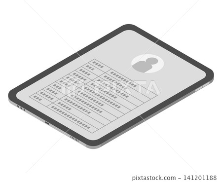 A business tablet displaying profiles and lists on the screen. A business tablet displaying profiles and lists on the screen. 141201188
