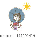 Woman holding a parasol (or fan) 141201419