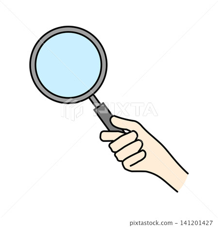 An illustration of someone holding a magnifying glass at an angle, suitable for business or study. 141201427