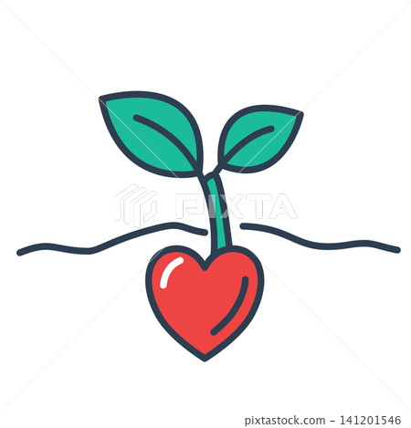 Icon of a heart-shaped seed sprouting into a green plant, symbolizing organic love, new beginnings, growth, and nature conservation. Icon of a heart-shaped seed sprouting into a green plant, symbolizing organic love, new beginnings, growth, and nature conservation. 141201546