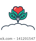 Icon of a heart-shaped plant growing out of the soil, representing organic love, nature conservation, and sustainable growth. 141201547