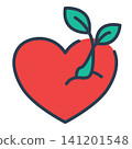 Green plant sprout growing out of a red heart, representing organic growth, new life, love for nature, and sustainability. 141201548