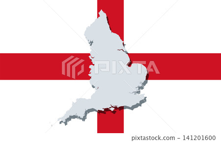 England, country map on its national flag. The silhouette of England with cast shadow on the Saint George Cross, a component of the Union Jack, flag the United Kingdom. Illustration. Vector England, country map on its national flag. The silhouette of England with cast shadow on the Saint George Cross, a component of the Union Jack, flag the United Kingdom. Illustration. Vector 141201600