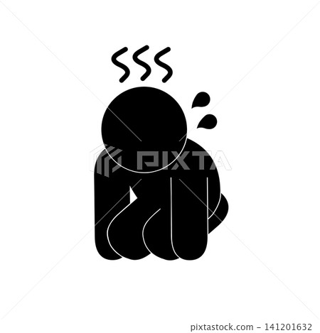 一個簡單的象形圖,表示一個人因中暑而生病。 一個簡單的象形圖,表示一個人因中暑而生病。 141201632