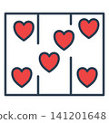 Icon featuring an array of hearts arranged in a grid, representing organized love, patterns, data sets, and systematic affection. 141201648