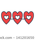 Icon of three hearts chained together, symbolizing unity, strong relationships, connection, teamwork, and eternal bond. 141201650