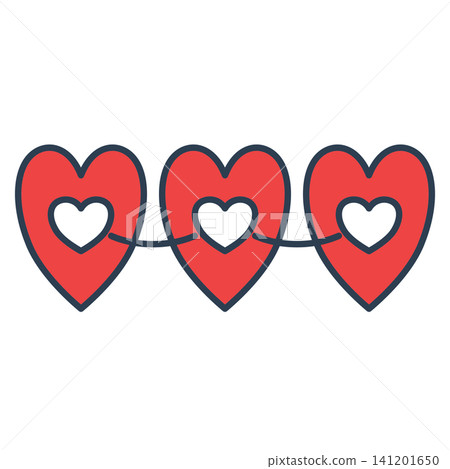 Icon of three hearts chained together, symbolizing unity, strong relationships, connection, teamwork, and eternal bond. 141201650