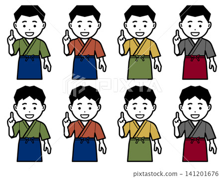 [Alternate Color] Icon of a man in a samue (traditional Japanese work clothing) and apron striking a number one pose. 141201676