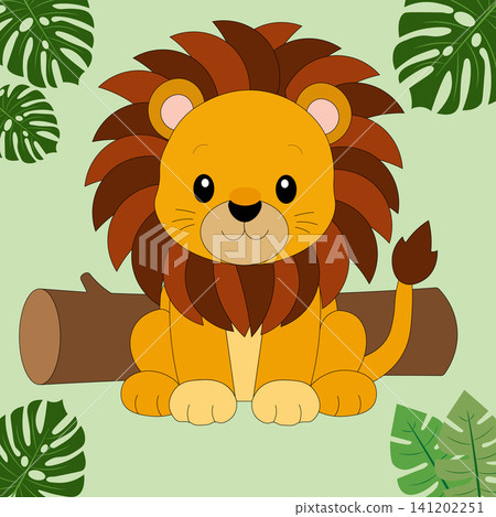 Cute cartoon baby lion sitting on a log illustration Cute cartoon baby lion sitting on a log illustration 141202251