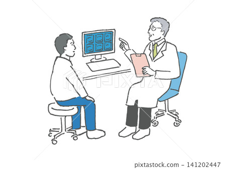 Hand-drawn illustration of a doctor examining a patient Hand-drawn illustration of a doctor examining a patient 141202447