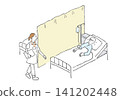 Hand-drawn illustration of a hospitalized man Hand-drawn illustration of a hospitalized man 141202448