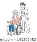 Hand-drawn illustration of an elderly woman in a wheelchair Hand-drawn illustration of an elderly woman in a wheelchair 141202452