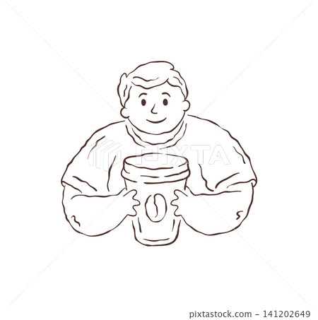Friendly Young Man Holding A Large Coffee To Go Cup Vector Illustration 141202649