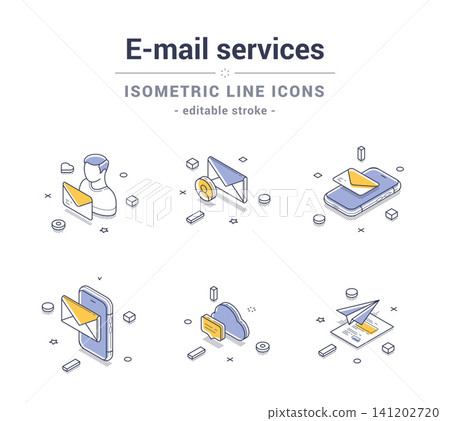 Email service chatting correspondence message line icon set isometric contoured vector Email service chatting correspondence message line icon set isometric contoured vector 141202720