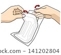 Image illustrating how to remove the outer wrapper from a sanitary napkin (with bare hands) Image illustrating how to remove the outer wrapper from a sanitary napkin (with bare hands) 141202804