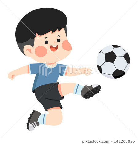 Boy Kicking Soccer Ball During Game Boy Kicking Soccer Ball During Game 141203050