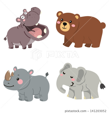 Cute Elephant Bear Rhino Hippo Animal Set 141203052