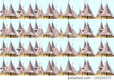 Travel pattern of old medieval stones towers on blue Travel pattern of old medieval stones towers on blue 141203177