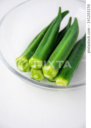 Boiled okra served in a bowl Boiled okra served in a bowl 141203256
