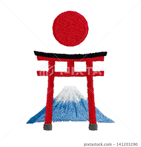 【鳥居、太陽、富士山素材】手工刺繡插畫素材 【鳥居、太陽、富士山素材】手工刺繡插畫素材 141203290