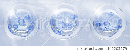 Blue molecule bubble 3d set, transparent gel cleanser or water drop. Aqua moisture lotion, hyaluronic acid serum, liquid cosmetic sphere ball. Beauty science lab, skin care product. 3D illustration Blue molecule bubble 3d set, transparent gel cleanser or water drop. Aqua moisture lotion, hyaluronic acid serum, liquid cosmetic sphere ball. Beauty science lab, skin care product. 3D illustration 141203379