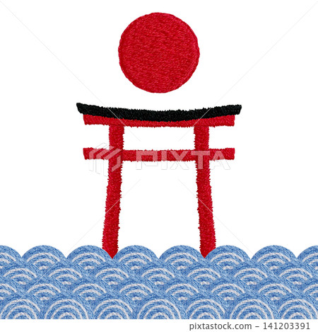 【鳥居、太陽、波浪圖案素材】手工刺繡插畫素材 【鳥居、太陽、波浪圖案素材】手工刺繡插畫素材 141203391