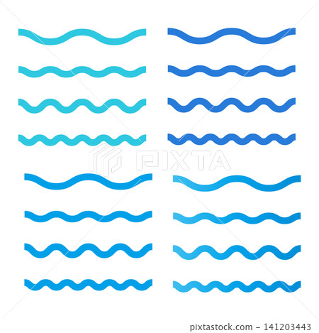 Simple hand-drawn style wave line set (wavy lines, decorative lines, blue tones) Simple hand-drawn style wave line set (wavy lines, decorative lines, blue tones) 141203443