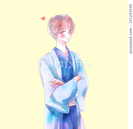 A man in a kimono, wearing a haori jacket, love. A man in a kimono, wearing a haori jacket, love. 141203540