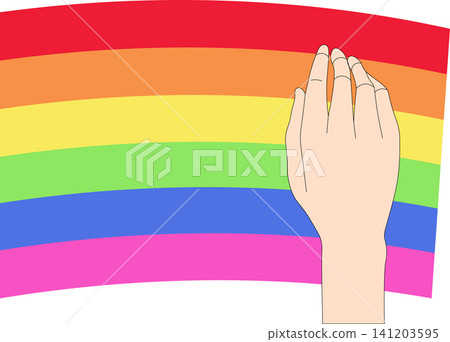 Pride human hand raised on rainbow flag background illustration Pride human hand raised on rainbow flag background illustration 141203595