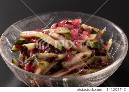 Pickled plum jellyfish and cucumber salad Pickled plum jellyfish and cucumber salad 141203742